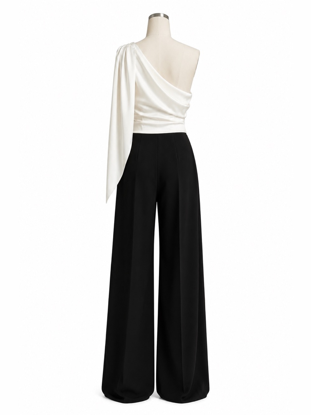 ZAC POSEN One-Shoulder Draped Jumpsuit Ivory/Black Size 10 NWT $595 - Picture 7 of 10
